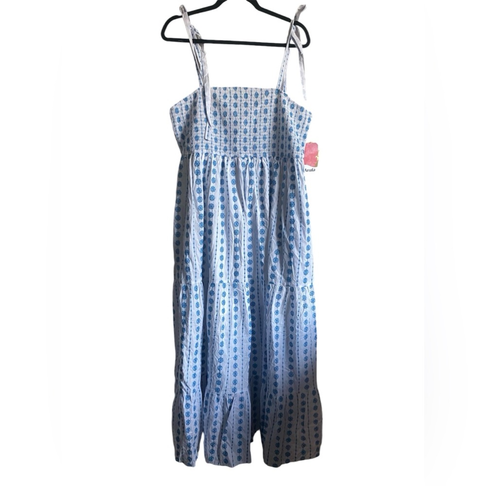 ARULA Blue and White Maxi Dress with Tie Straps